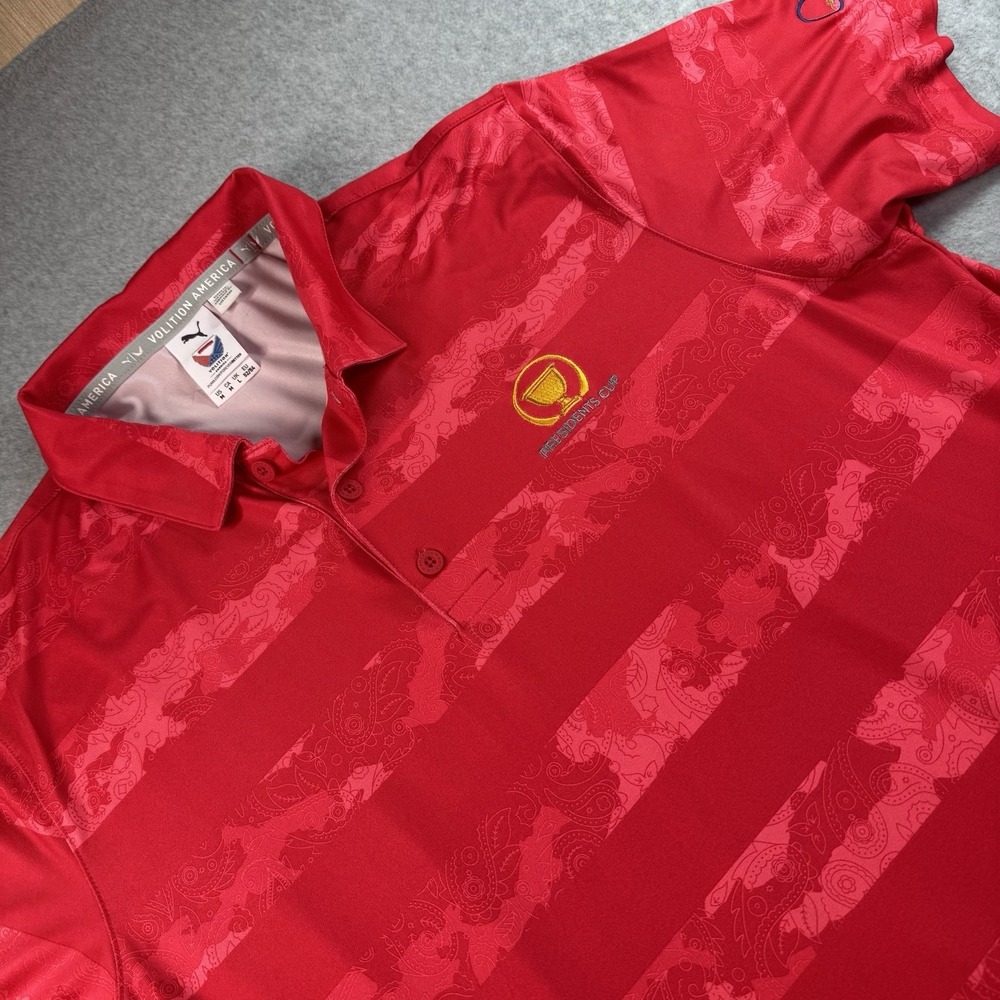 Puma‎ Volition America Presidents Cup Red Patterned Golf Polo Shirt Men's Medium